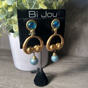 Matte Gold Tone with Simulated Blue Sapphire Pierced 2.5" Long